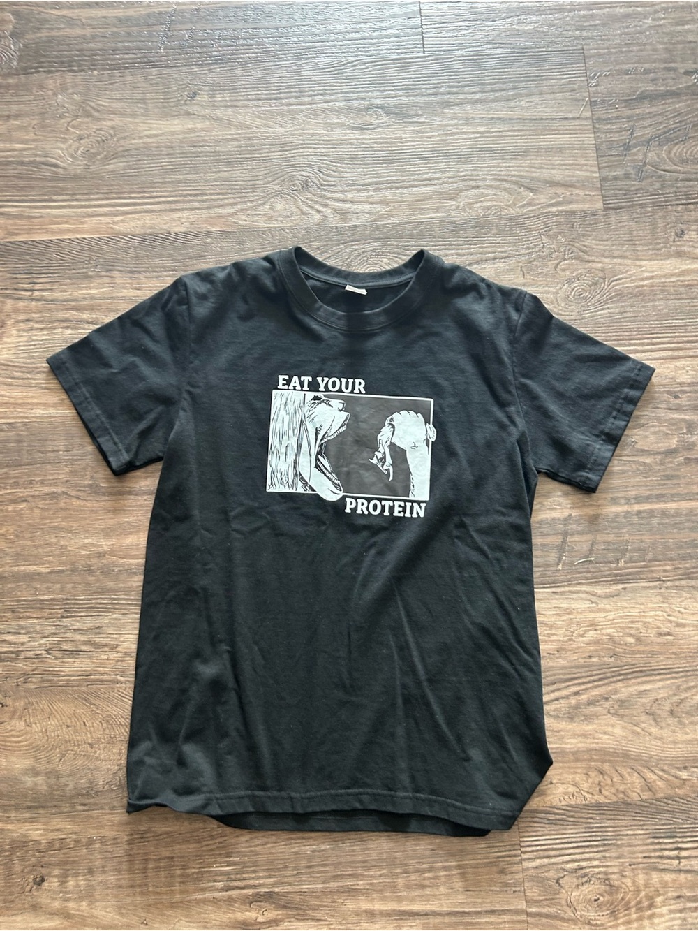 Black Graphic Tee "Eat Your Protein" Medium